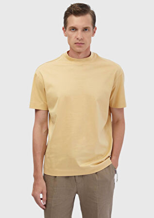Safran Düz Bisiklet Yaka %100 Pamuk T-Shirt