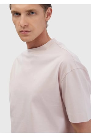 Pembe Düz Bisiklet Yaka %100 Pamuk T-Shirt