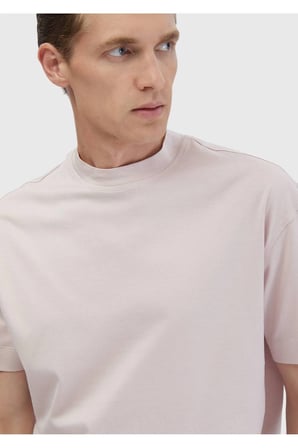 Pembe Düz Bisiklet Yaka %100 Pamuk T-Shirt