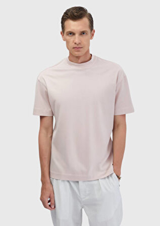 Pembe Düz Bisiklet Yaka %100 Pamuk T-Shirt