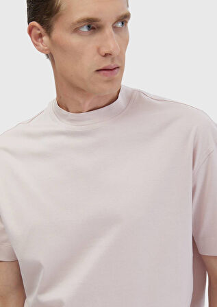 Pembe Düz Bisiklet Yaka %100 Pamuk T-Shirt