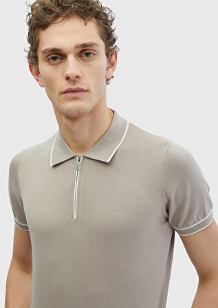 Bej Polo Yaka %100 Pamuk Triko