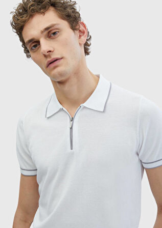 Beyaz Polo Yaka %100 Pamuk Triko