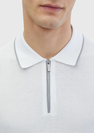 Beyaz Polo Yaka %100 Pamuk Triko