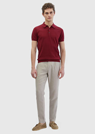 Bordo Polo Yaka %100 Pamuk Triko