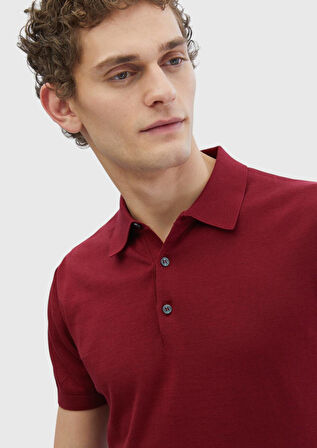 Bordo Polo Yaka %100 Pamuk Triko