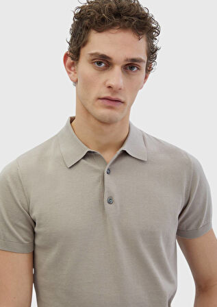 Bej Polo Yaka %100 Pamuk Triko