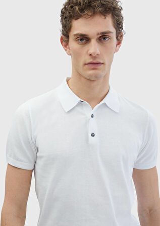 Beyaz Polo Yaka %100 Pamuk Triko