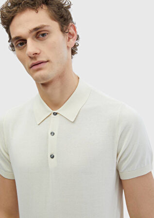 Ekru Polo Yaka %100 Pamuk Triko