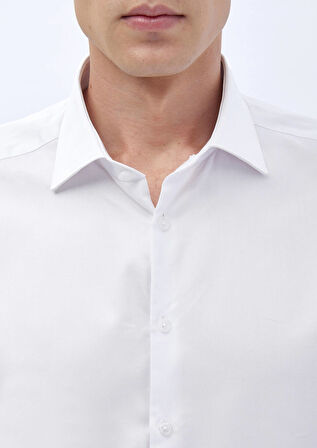 Beyaz Düz Regular Fit Dokuma Klasik %100 Pamuk Gömlek