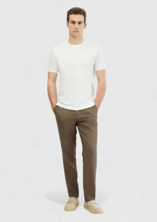 Beyaz Düz Bisiklet Yaka %100 Pamuk T-Shirt