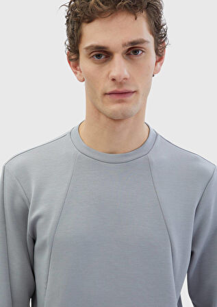 Açık Gri Bisiklet Yaka Düz Sweatshırt