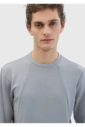 Açık Gri Bisiklet Yaka Düz Sweatshırt