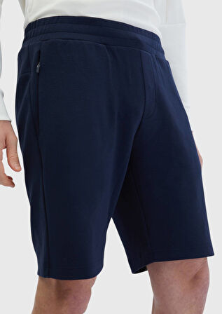 Lacivert Düz Örme Jogging Fit Spor Bermuda
