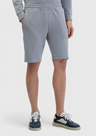 Açık Gri Düz Örme Jogging Fit Spor Bermuda