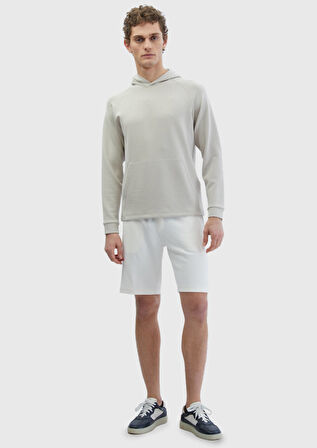 Ekru Düz Örme Jogging Fit Spor Bermuda