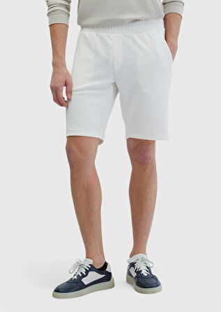 Ekru Düz Örme Jogging Fit Spor Bermuda