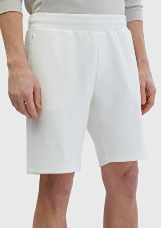 Ekru Düz Örme Jogging Fit Spor Bermuda