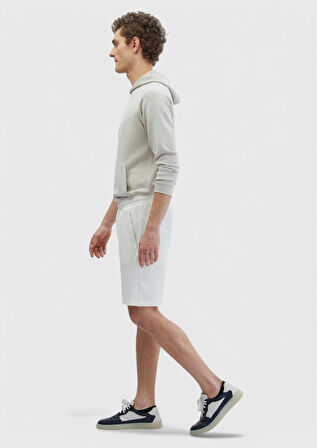 Ekru Düz Örme Jogging Fit Spor Bermuda