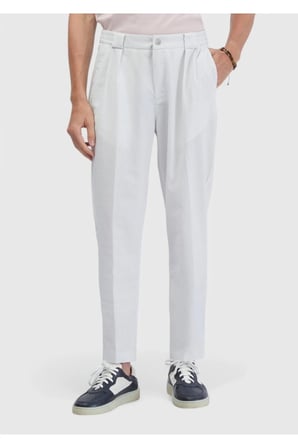 Beyaz Çizgili Dokuma Jogging Fit Casual Pantolon