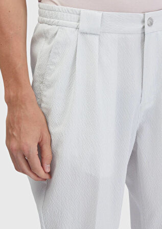 Beyaz Çizgili Dokuma Jogging Fit Casual Pantolon