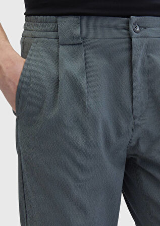 Haki Çizgili Dokuma Jogging Fit Casual Pantolon