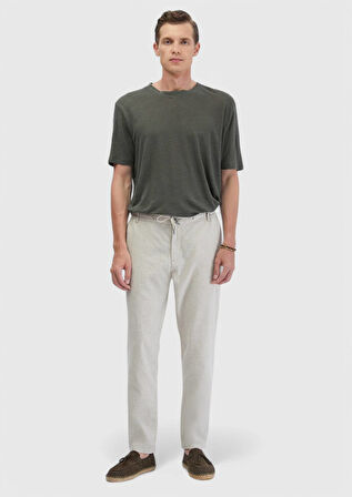 Bej Çizgili Dokuma Jogging Fit Casual Pamuk Karışımlı Pantolon