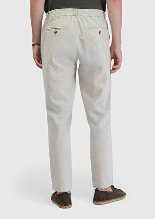 Bej Çizgili Dokuma Jogging Fit Casual Pamuk Karışımlı Pantolon