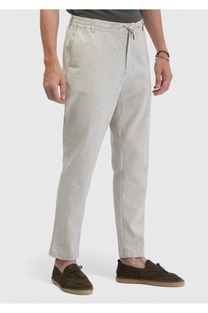 Bej Çizgili Dokuma Jogging Fit Casual Pamuk Karışımlı Pantolon