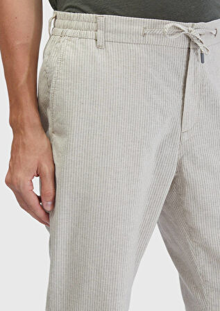 Bej Çizgili Dokuma Jogging Fit Casual Pamuk Karışımlı Pantolon