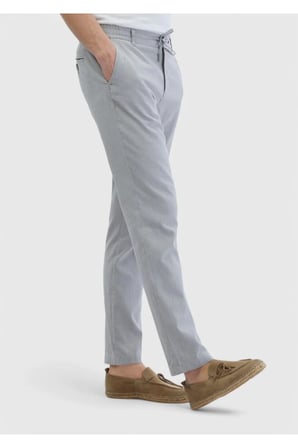 Gri Çizgili Dokuma Jogging Fit Casual Pamuk Karışımlı Pantolon