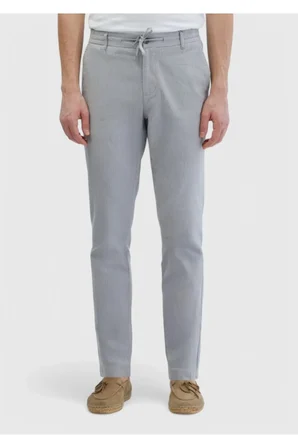 Gri Çizgili Dokuma Jogging Fit Casual Pamuk Karışımlı Pantolon