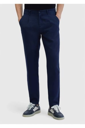 Lacivert Düz Dokuma Jogging Fit Casual %100 Keten Pantolon