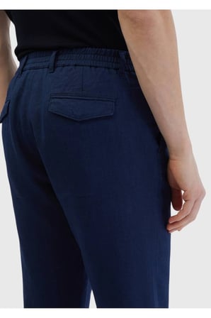 Lacivert Düz Dokuma Jogging Fit Casual %100 Keten Pantolon