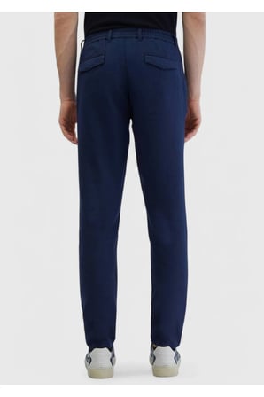 Lacivert Düz Dokuma Jogging Fit Casual %100 Keten Pantolon