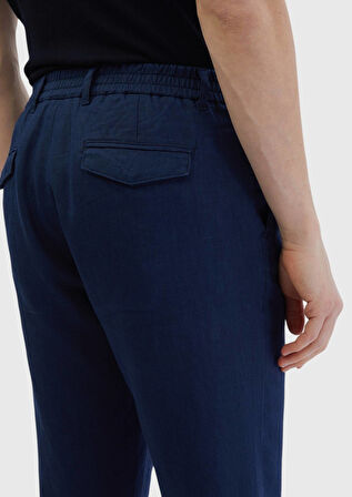 Lacivert Düz Dokuma Jogging Fit Casual %100 Keten Pantolon