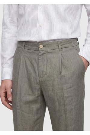 Haki Düz Dokuma Jogging Fit Casual %100 Keten Pantolon