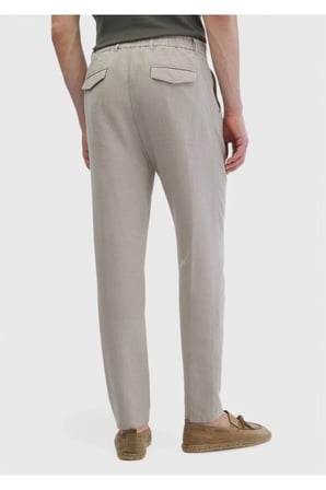 Bej Düz Dokuma Jogging Fit Casual %100 Keten Pantolon