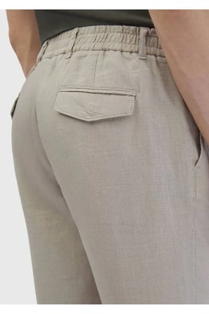 Bej Düz Dokuma Jogging Fit Casual %100 Keten Pantolon