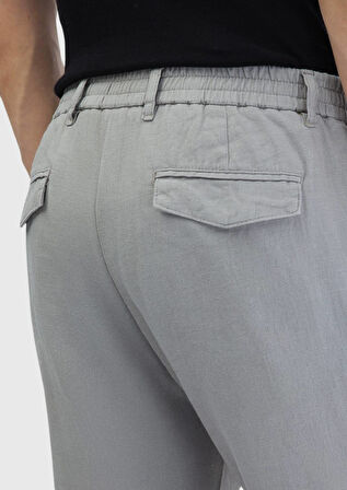 Gri Düz Dokuma Jogging Fit Casual %100 Keten Pantolon
