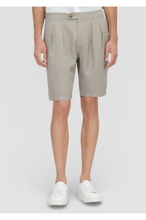 Vizon Düz Dokuma Carrot Fit Casual %100 Keten Bermuda