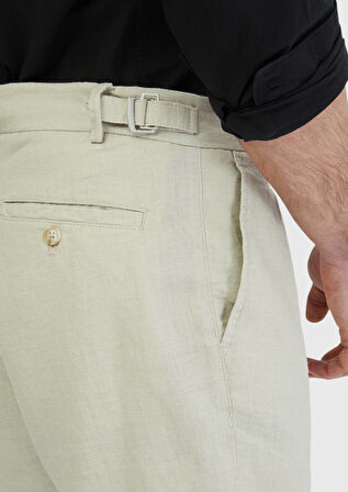 Kum Düz Dokuma Carrot Fit Casual %100 Keten Bermuda