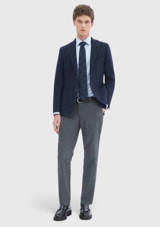 Lacivert Desenli Shirt Shoulder Slim Fit Yün Karışımlı Örme Ceket