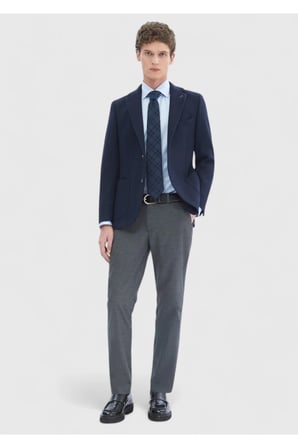 Lacivert Desenli Shirt Shoulder Slim Fit Yün Karışımlı Örme Ceket