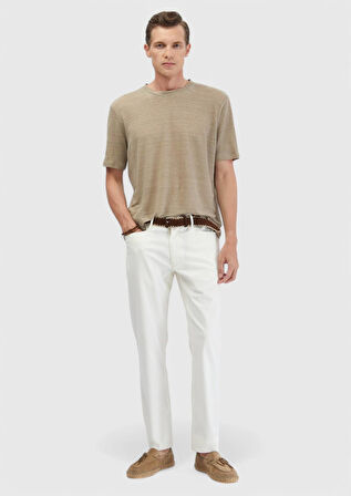 Vizon Düz Bisiklet Yaka %100 Keten T-Shirt