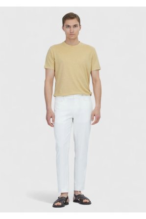 Safran Düz Bisiklet Yaka %100 Keten T-Shirt