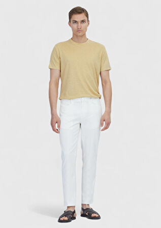 Safran Düz Bisiklet Yaka %100 Keten T-Shirt