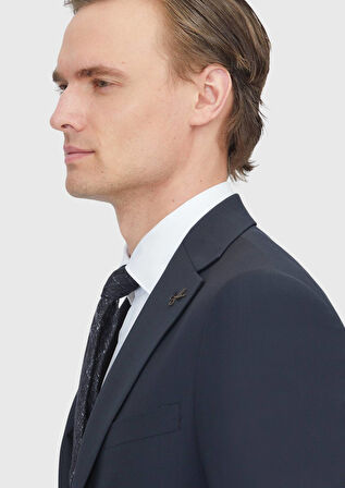 Siyah Mikro Modern Fit Yün Karışımlı Takım Elbise