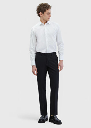 Beyaz Düz Regular Fit Dokuma Klasik %100 Pamuk Gömlek