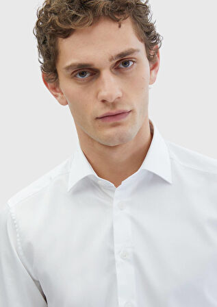 Beyaz Düz Regular Fit Dokuma Klasik %100 Pamuk Gömlek